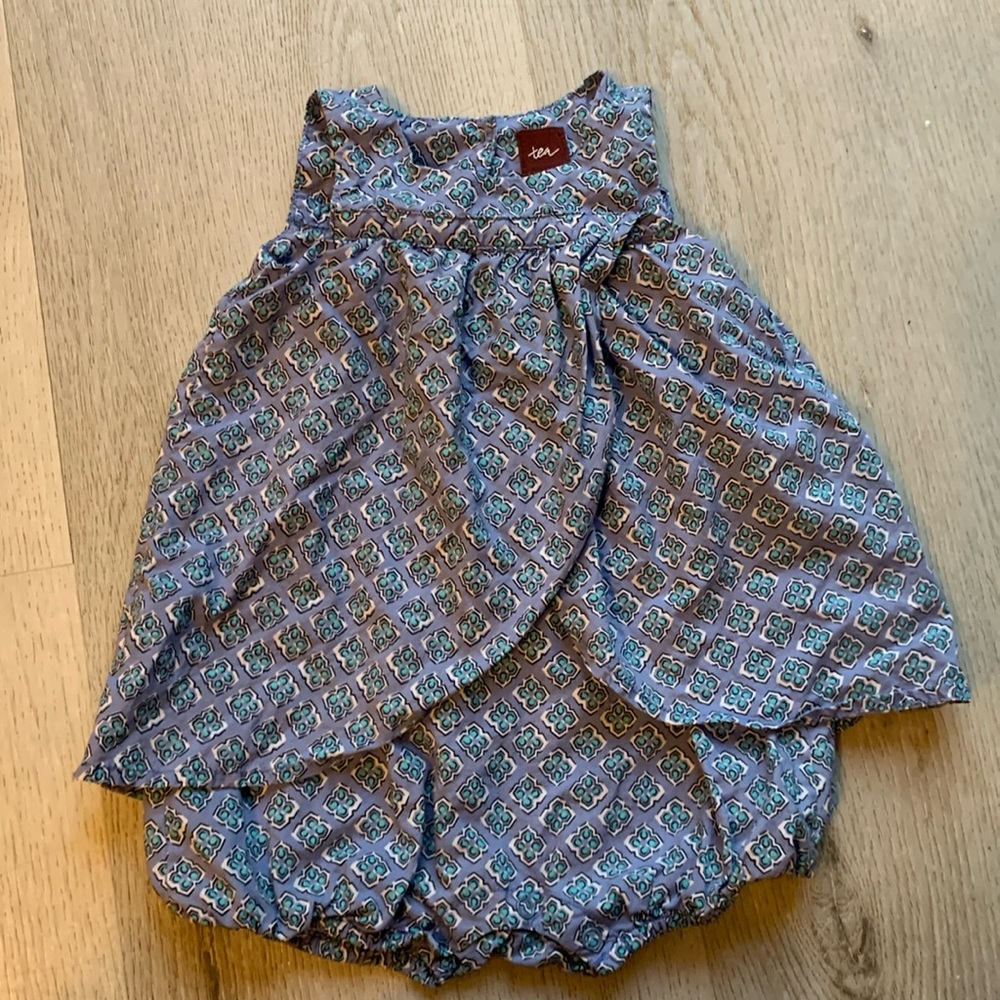 Tea Collection, dress, 3-6 months romper split summer cotton blue white girls